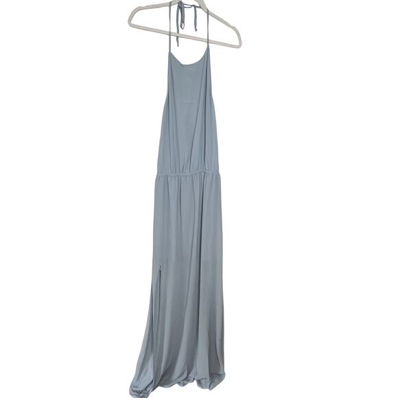 Show Me Your Mumu Heather Halter Dress Steel Blue NWT Size 2XL Chiffon Slit - Picture 2 of 10
